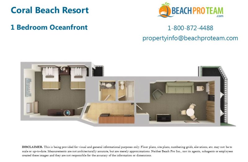 Coral Beach Floor Plan I - 1 Bedroom Oceanfront